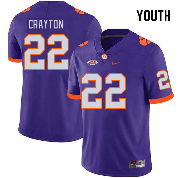 Youth #22 Dee Crayton Clemson Tigers College Football Jerseys Stitched-Purple